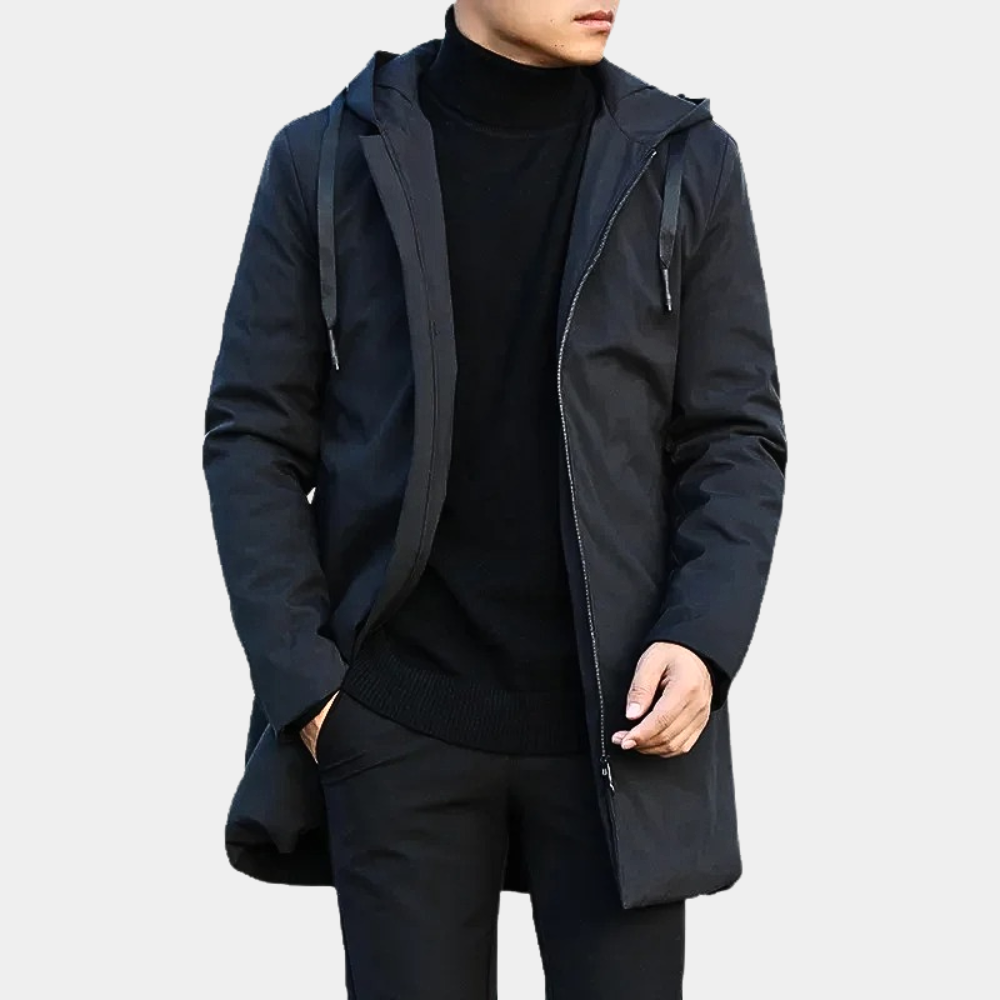 Mid Length Quilted Hooded Coat for Men with Zip Closure (5)