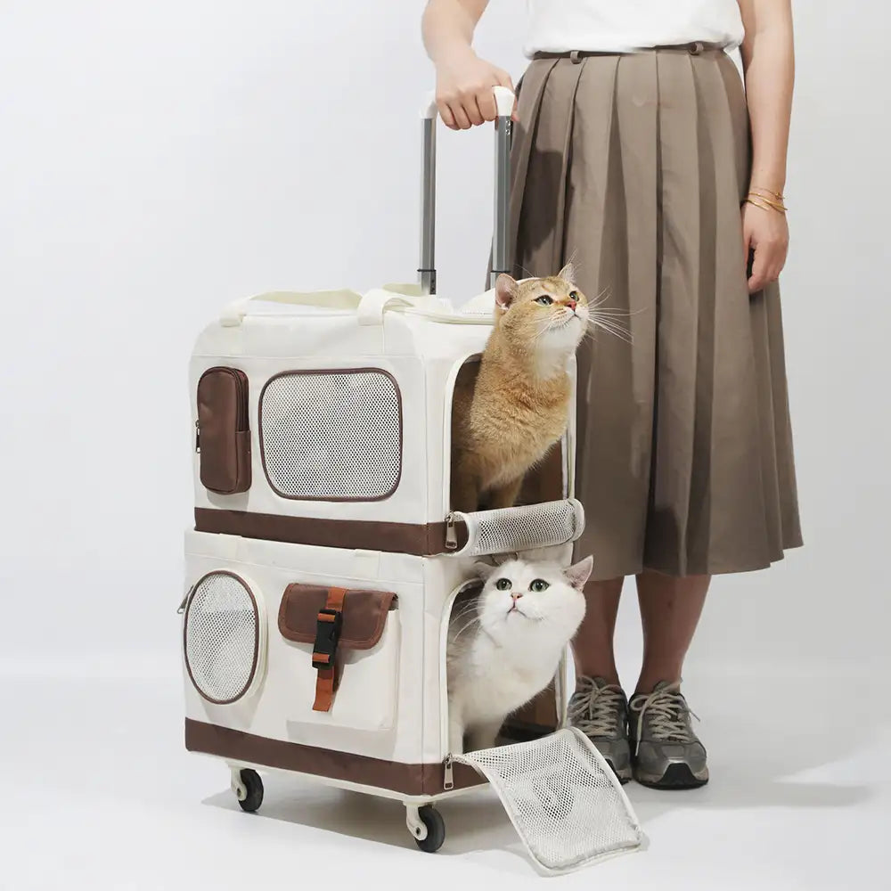 Travel Carrier Double-Layer Foldable Cat Bag with Detachable Trolley 0