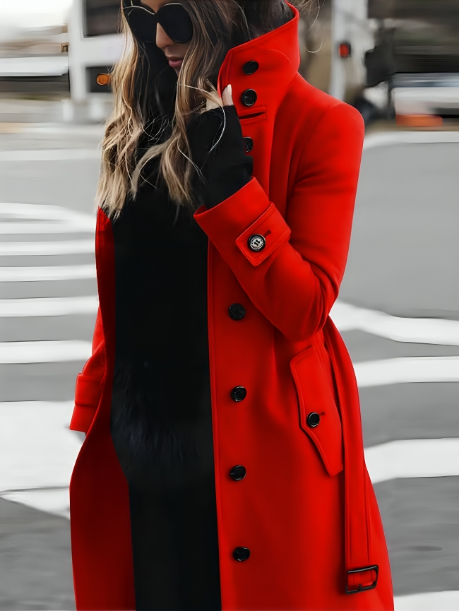 Belted Long Winter Coat for Women with Funnel Neck (3)