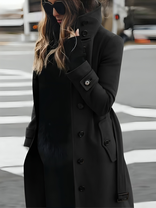 Belted Long Winter Coat for Women with Funnel Neck (4)