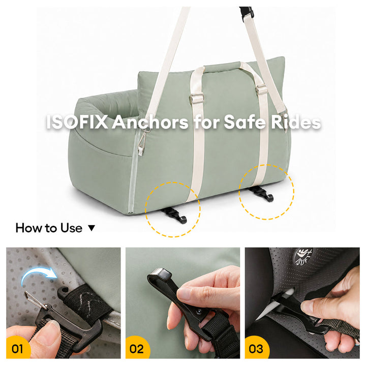 Portable Waterproof Dog Car Booster Seat with LATCH Anchors and Non Slip Base