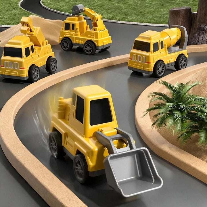 5 Piece Construction Truck Toy Set with Transport Carrier and Pull Back Cars