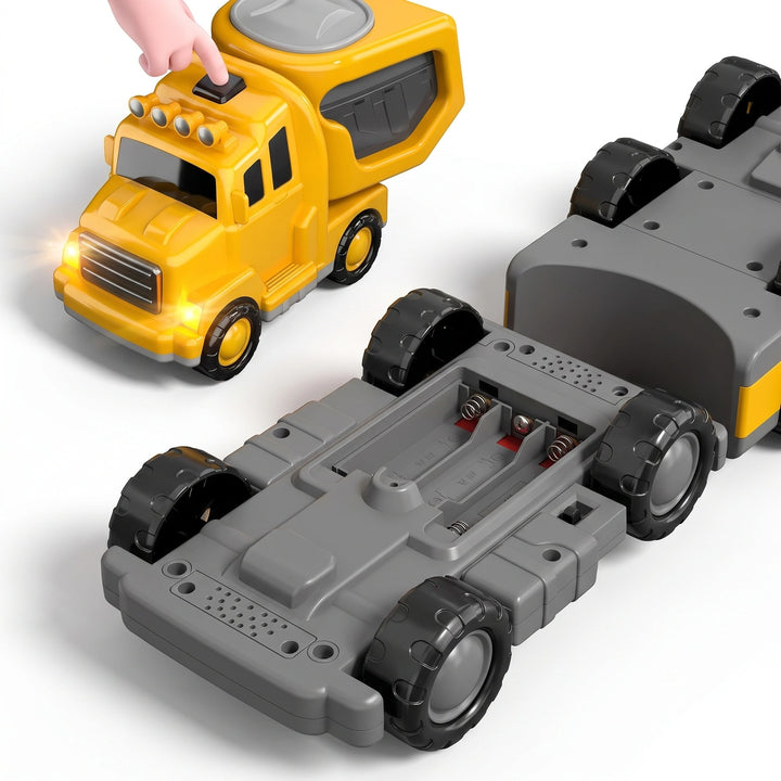 5 Piece Construction Truck Toy Set with Transport Carrier and Pull Back Cars