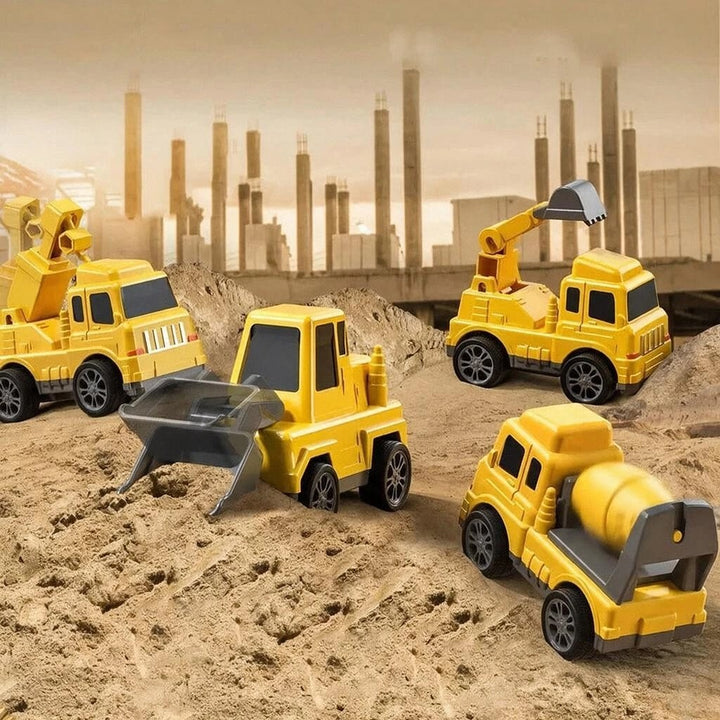 5 Piece Construction Truck Toy Set with Transport Carrier and Pull Back Cars