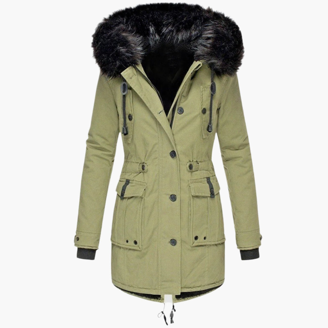 Women's Faux Fur Winter Parka with Drawstring