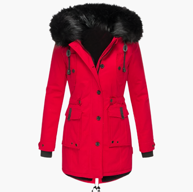 Women's Faux Fur Winter Parka with Drawstring