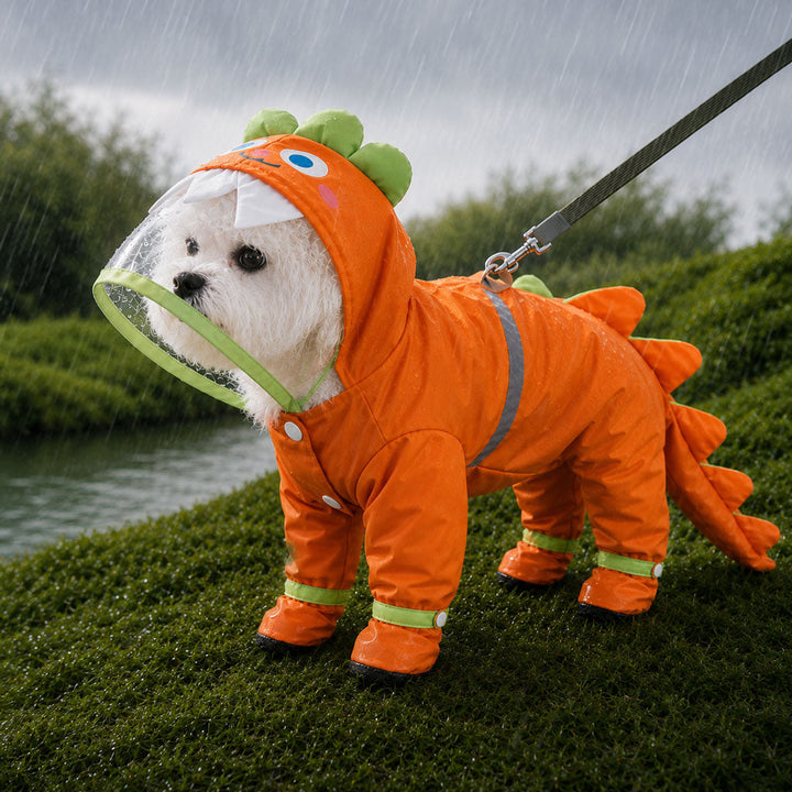 Dinosaur Dog Raincoat with Clear Visor Hood