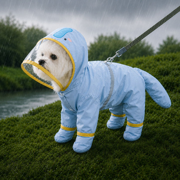 Dinosaur Dog Raincoat with Clear Visor Hood