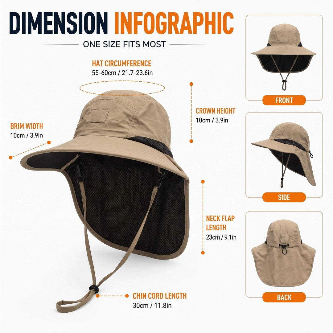 Wide Brim Sun Hat with Neck Flap - UPF 50+ UV Protection Hiking Hat 5