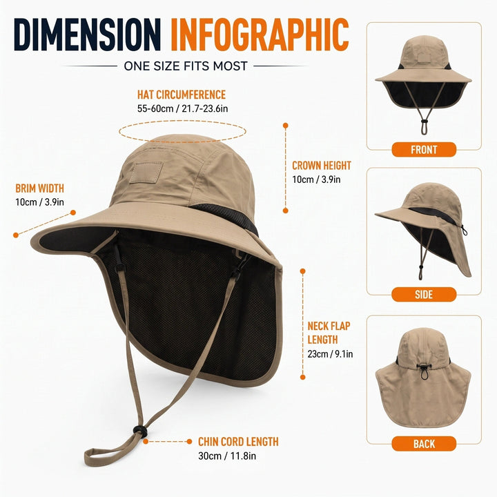 Wide Brim Sun Hat with Neck Flap - UPF 50+ UV Protection Hiking Hat 5