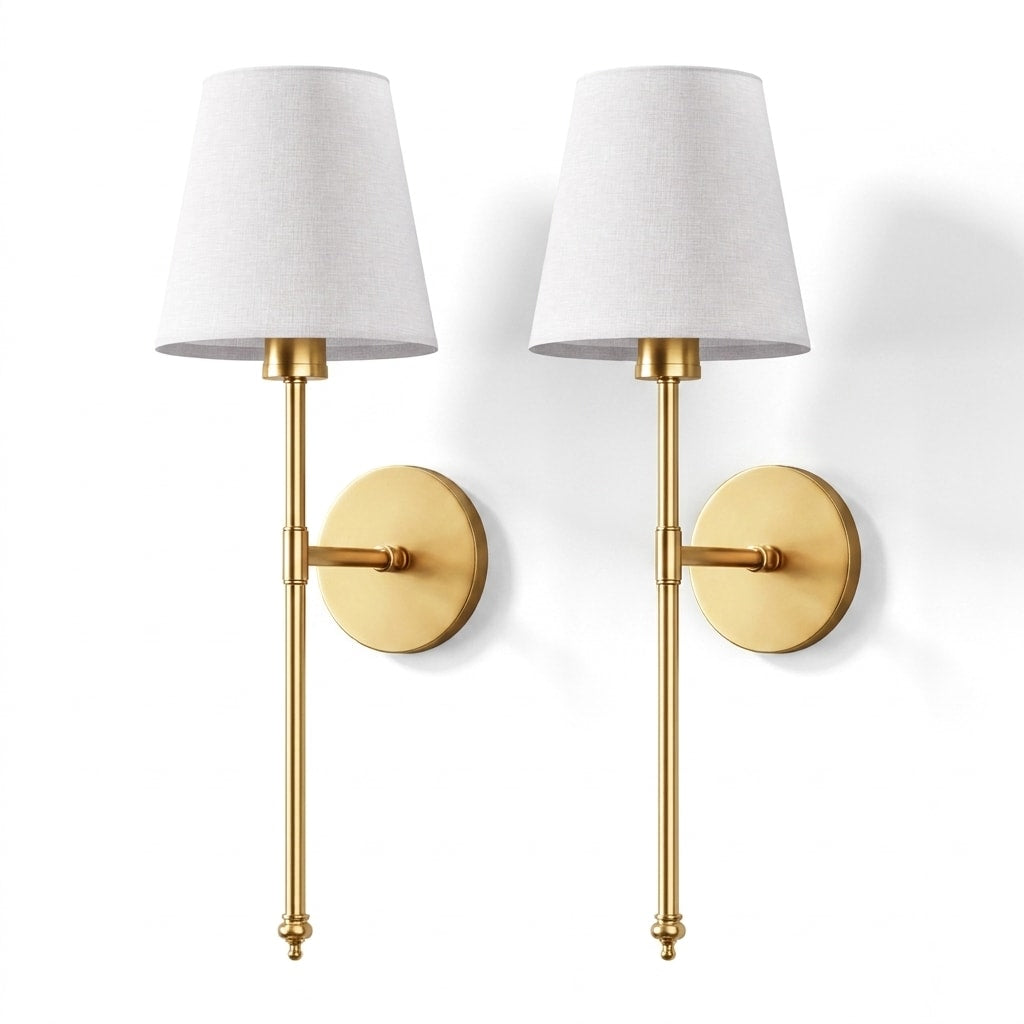 Wireless Wall Sconce Set | Modern Fabric Shade Wall Lights 0