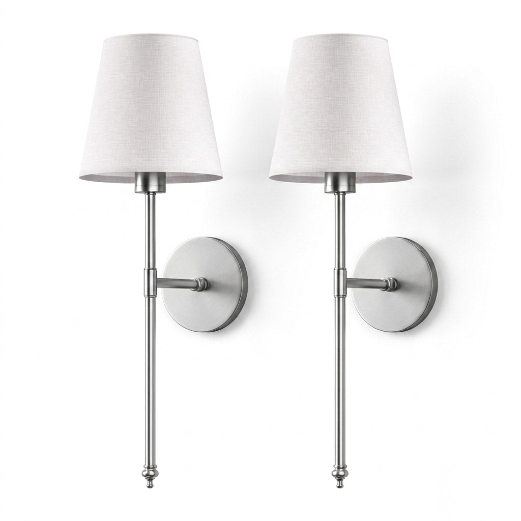 Wireless Wall Sconce Set | Modern Fabric Shade Wall Lights 1