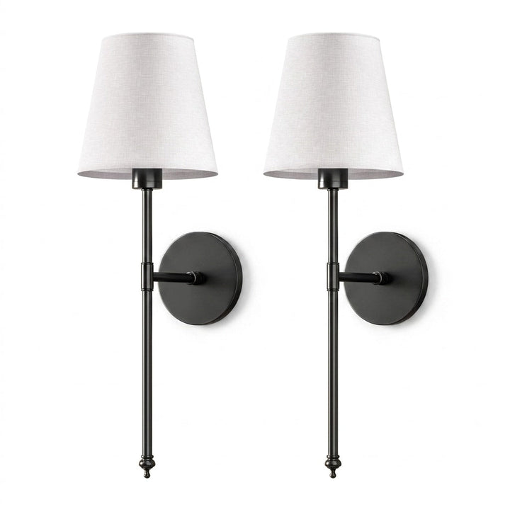 Wireless Wall Sconce Set | Modern Fabric Shade Wall Lights 2