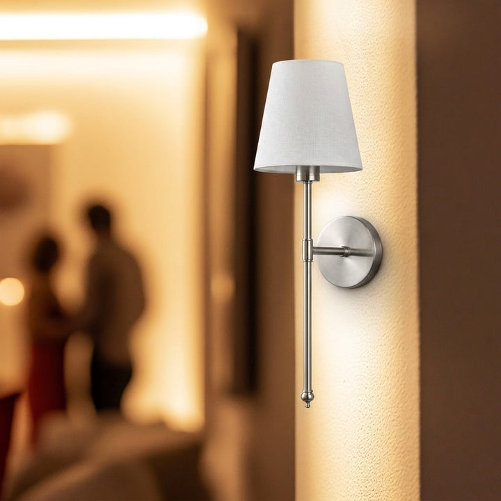 Wireless Wall Sconce Set | Modern Fabric Shade Wall Lights 4
