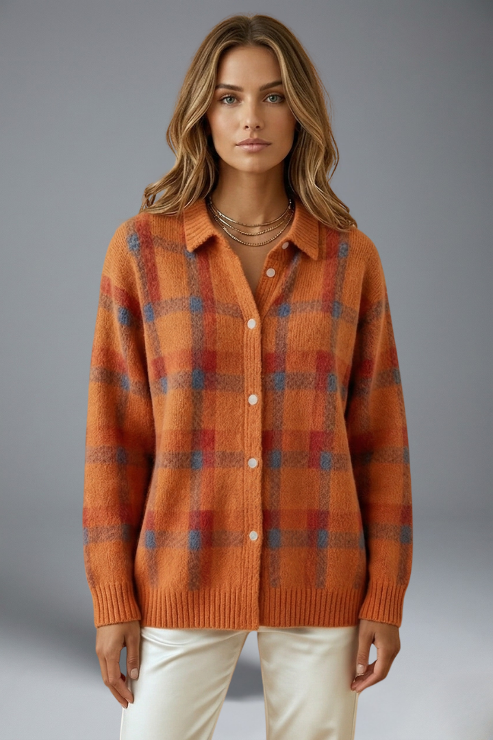 Button-Front Oversized Cardigan for Women in Orange