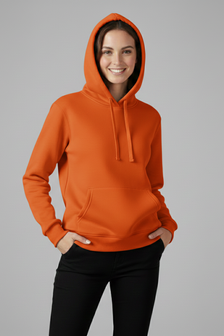 Women's Ribbed Hooded Sweatshirt in Orange