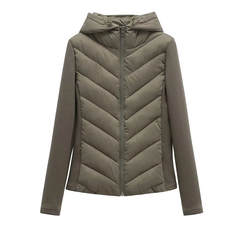 Women's Zip-Through Padded Jacket in Beige in Earth Green