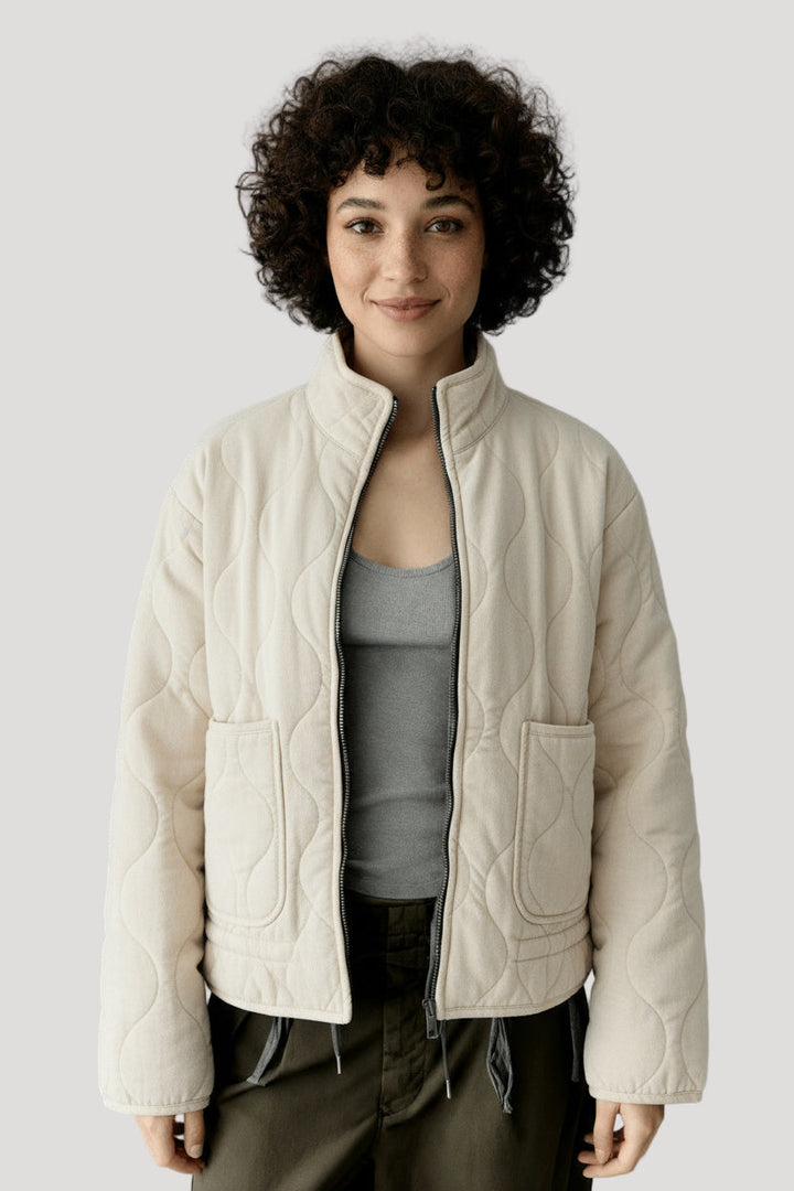 Women's Oversized Padded Jacket in Dark Grey in Beige