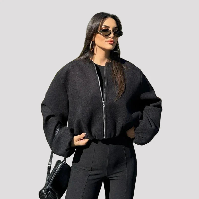 Zip-Through Bomber Jacket for Women in Black