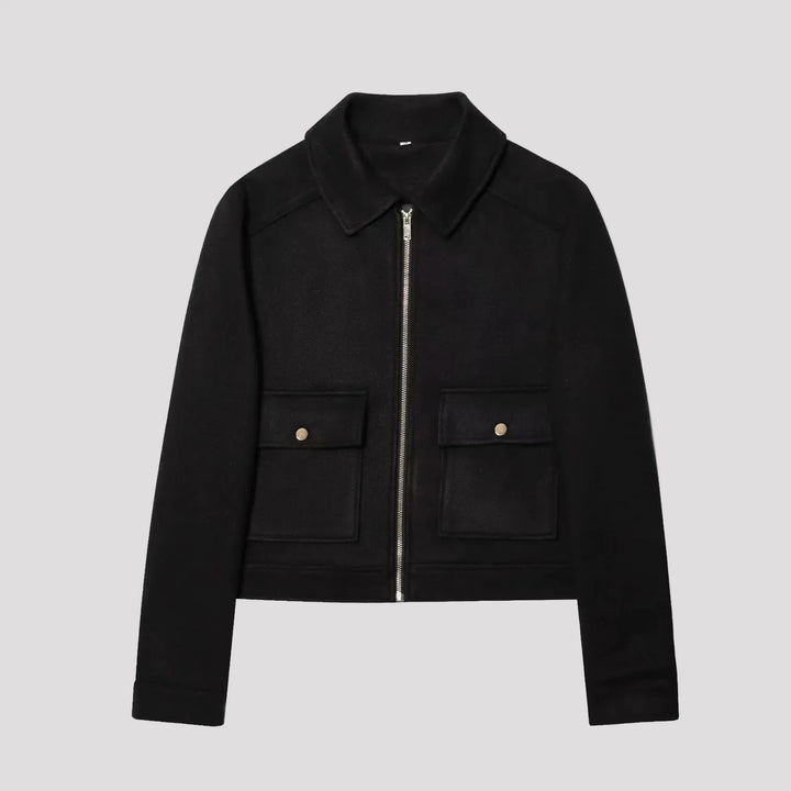 Zip-Through Jacket for Women in Black in Black