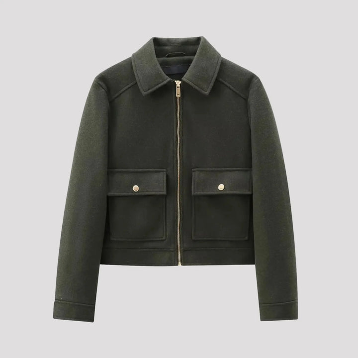 Zip-Through Jacket for Women in Black in Dark Green