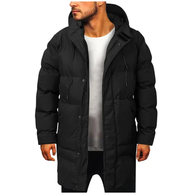 Mid Length Hooded Puffer Coat for Men with Drawstring Hood (2)