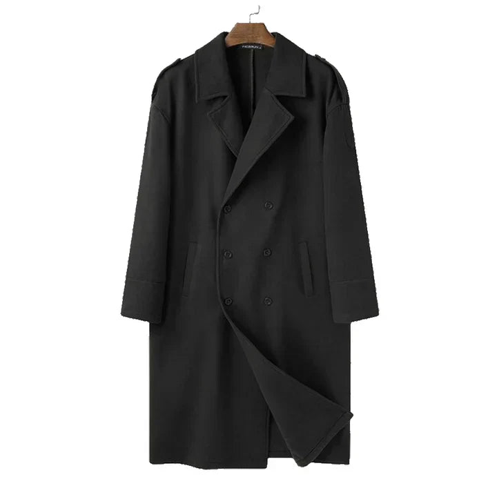 Double Breasted Long Overcoat for Men with Notch Lapel (2)