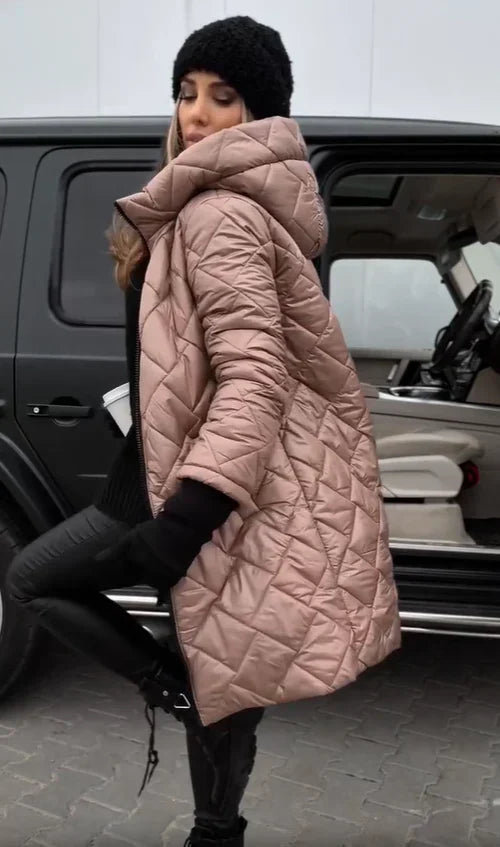 Women's Hooded Padded Jacket for Autumn and Winter in Dusty Rose