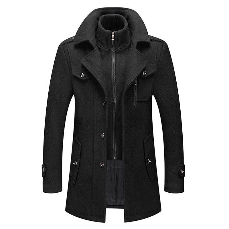 Double Breasted Pea Coat for Men with Mock Neck Insert (3)