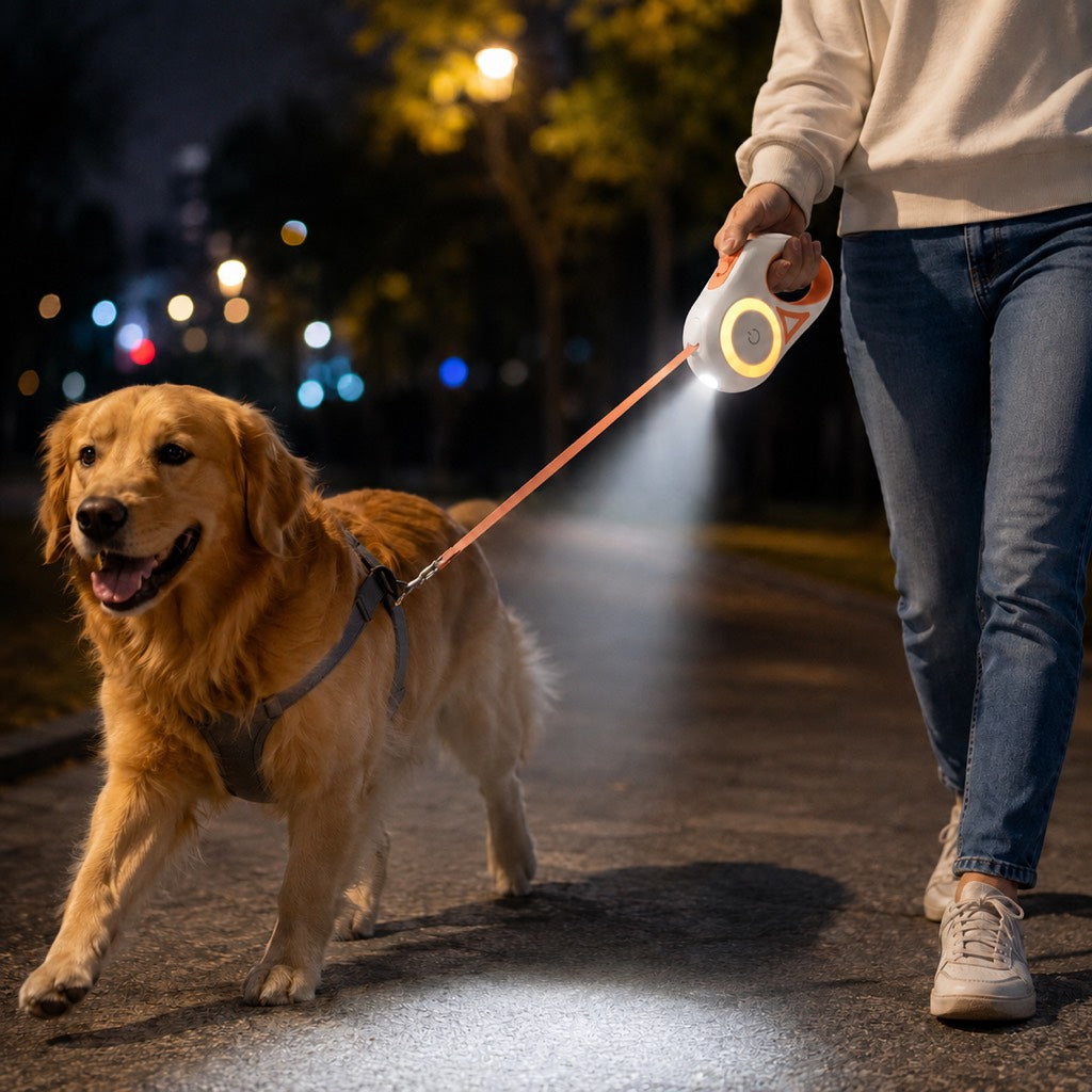 LED Retractable Dog Leash for Night Walks