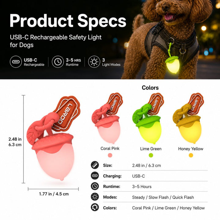 AcornGlow USB-C Rechargeable Pet Safety Light for Night Walks