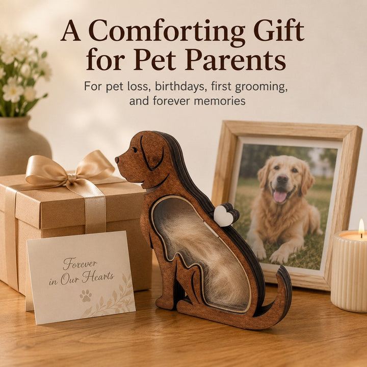 Wooden Pet Fur Keepsake Box for Grooming Memories & Pet Loss