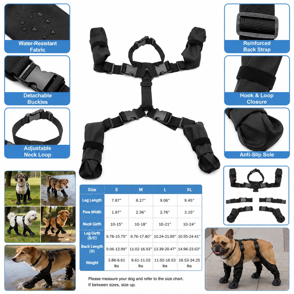 Stay-On Waterproof Dog Walking Boots for Rain, Mud & Hot Pavement