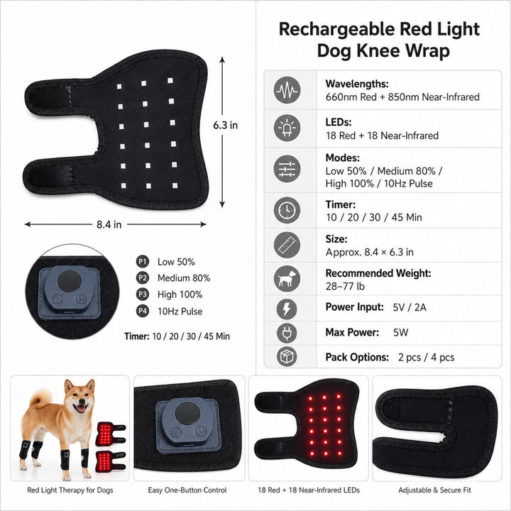 Rechargeable Red Light Therapy Dog Knee Wrap for Senior Dogs