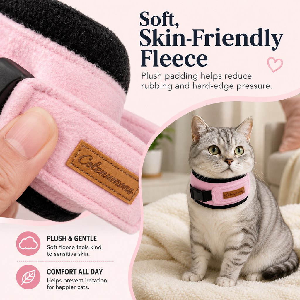Soft Cat Recovery Collar for Post-Surgery Care | Adjustable Anti-Lick Fleece Neck Wrap