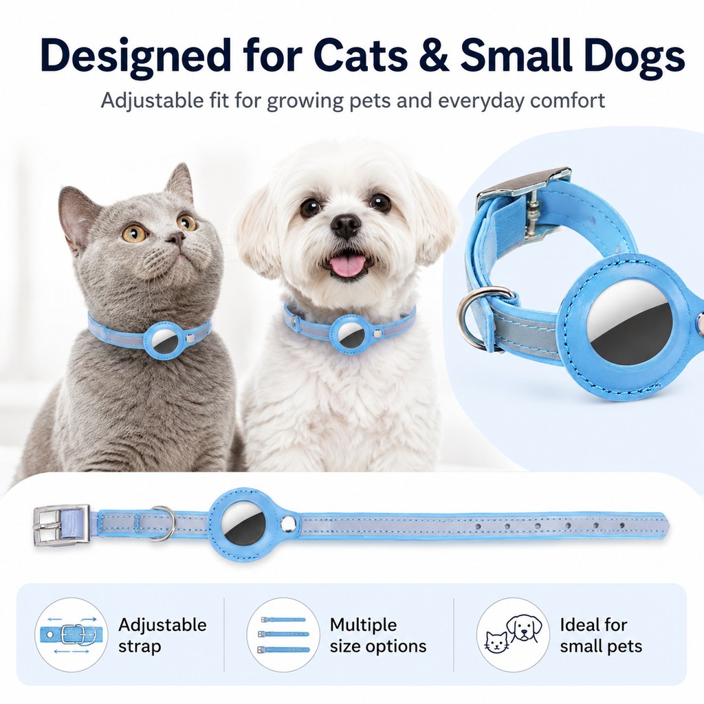 AirTag-Compatible Reflective Pet Tracking Collar for Cats & Small Dogs