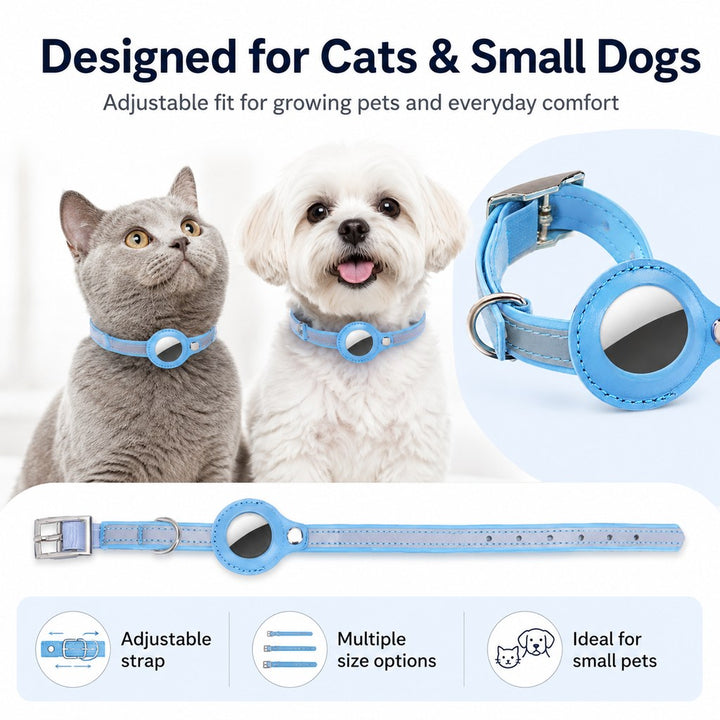 AirTag-Compatible Reflective Pet Tracking Collar for Cats & Small Dogs