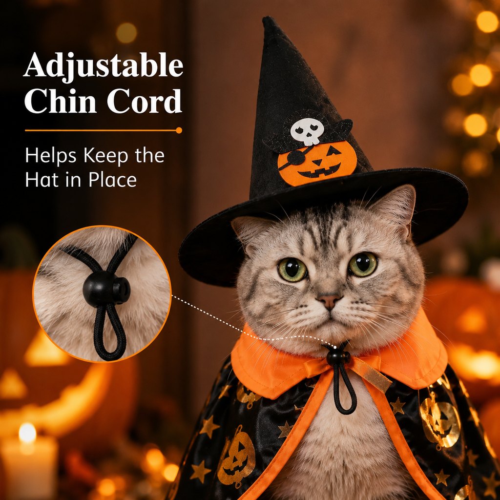 Halloween Cat Witch Hat & Cape Costume Set for Party Photos | Easy Festive Look for Cats