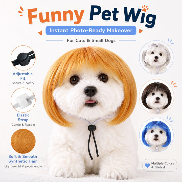 Funny Short Bob Pet Wig for Photos & Parties | Easy Costume Prop for Cats & Small Dogs