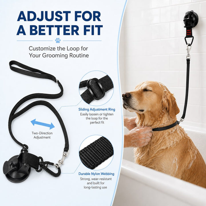 Hands-Free Dog Bathing & Grooming Suction Cup Tether | Less Chasing, Easier At-Home Grooming