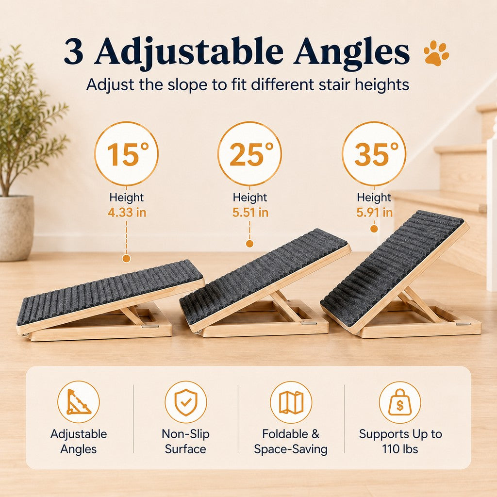 Foldable Wooden Dog Stairs for Small Dogs | Non-Slip Pet Ramp for Sofa, Bed & Indoor Steps