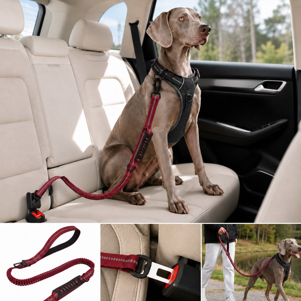 Reflective Dog Car Seat Belt Leash for Backseat Travel & Daily Walks