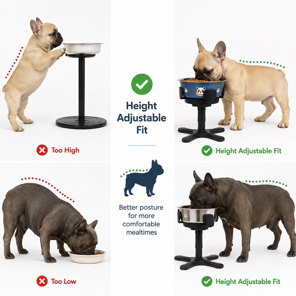French Bulldog Adjustable Elevated Tilted Dog Bowl for Kitchen Feeding Corners