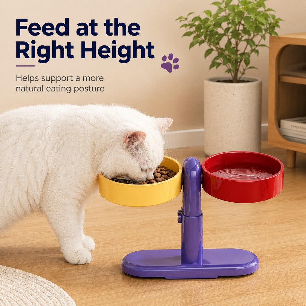 Adjustable Elevated Pet Bowl for Cats & Small Dogs