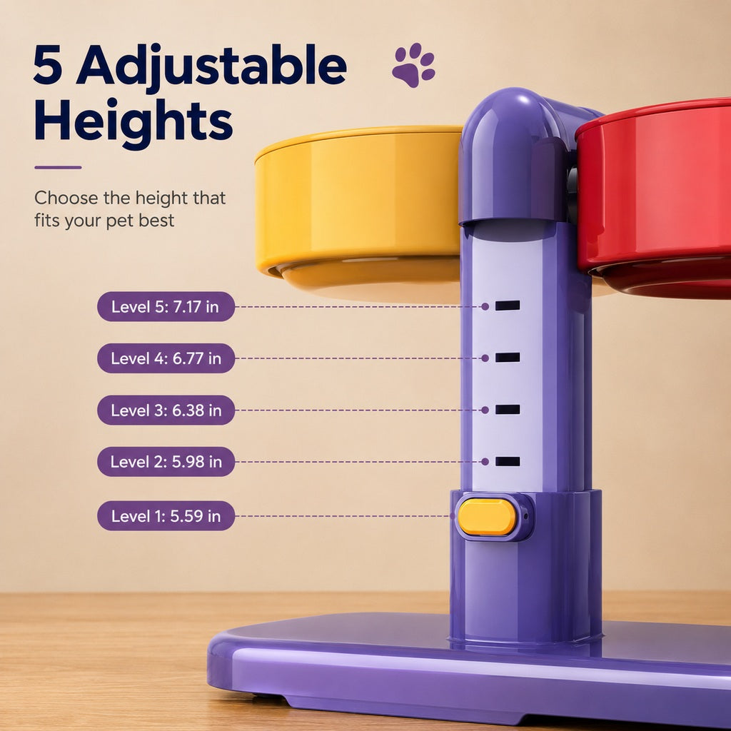 Adjustable Elevated Pet Bowl for Cats & Small Dogs