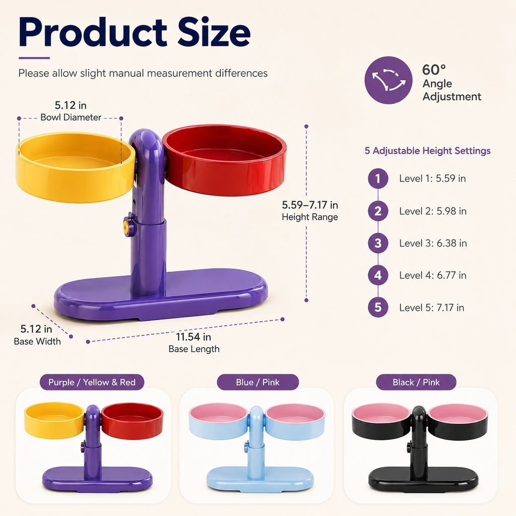 Adjustable Elevated Pet Bowl for Cats & Small Dogs