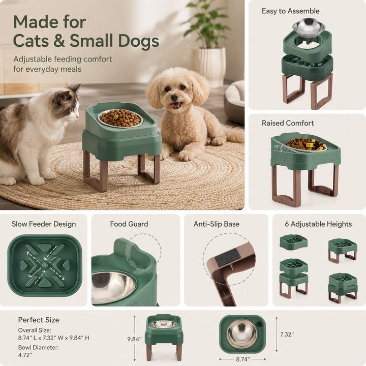 Adjustable Elevated Slow Feeder Pet Bowl for Cats & Small Dogs