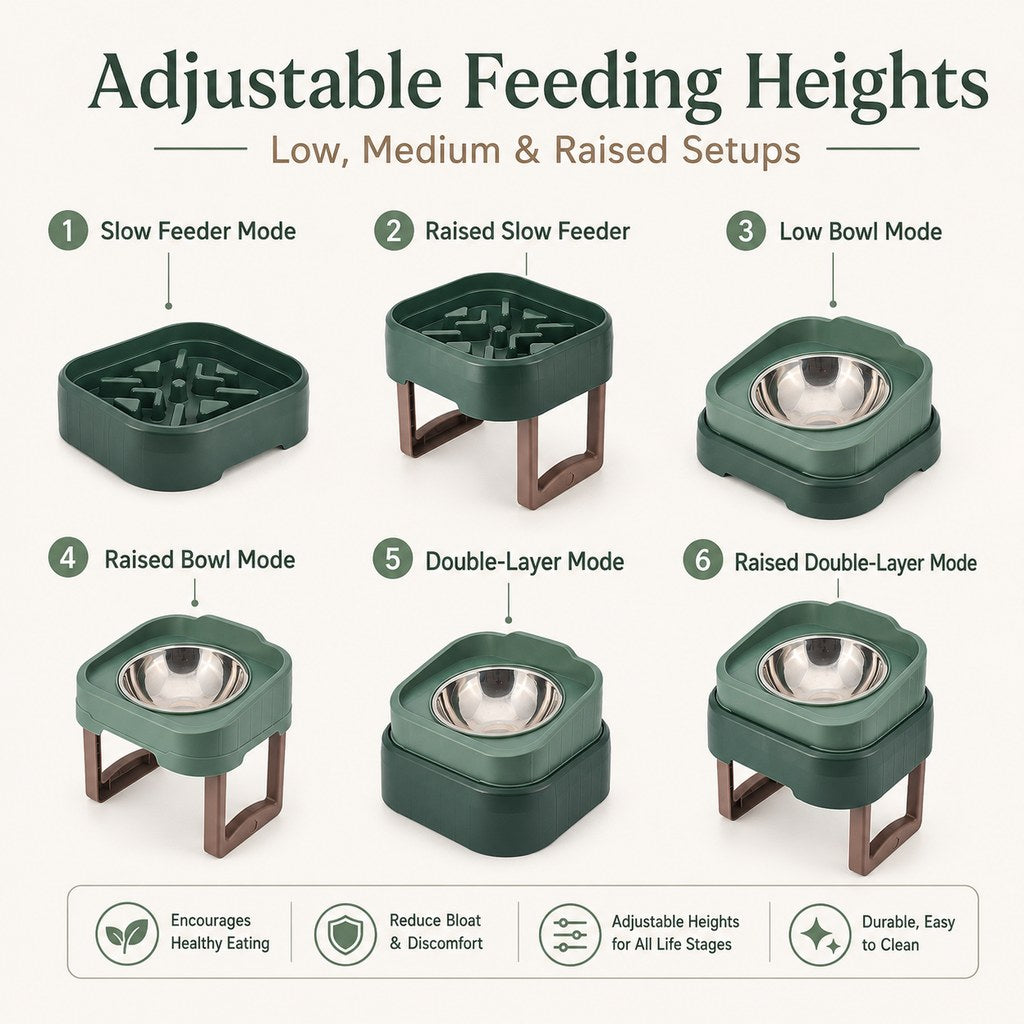 Adjustable Elevated Slow Feeder Pet Bowl for Cats & Small Dogs