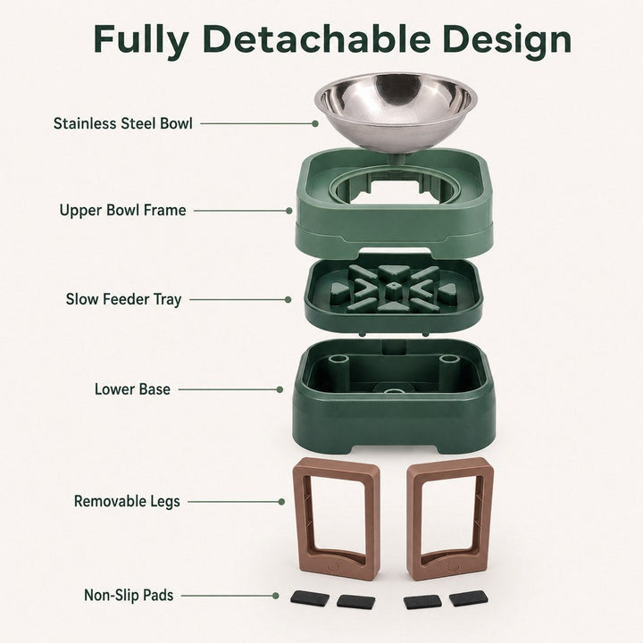 Adjustable Elevated Slow Feeder Pet Bowl for Cats & Small Dogs