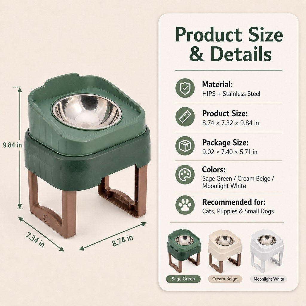 Adjustable Elevated Slow Feeder Pet Bowl for Cats & Small Dogs